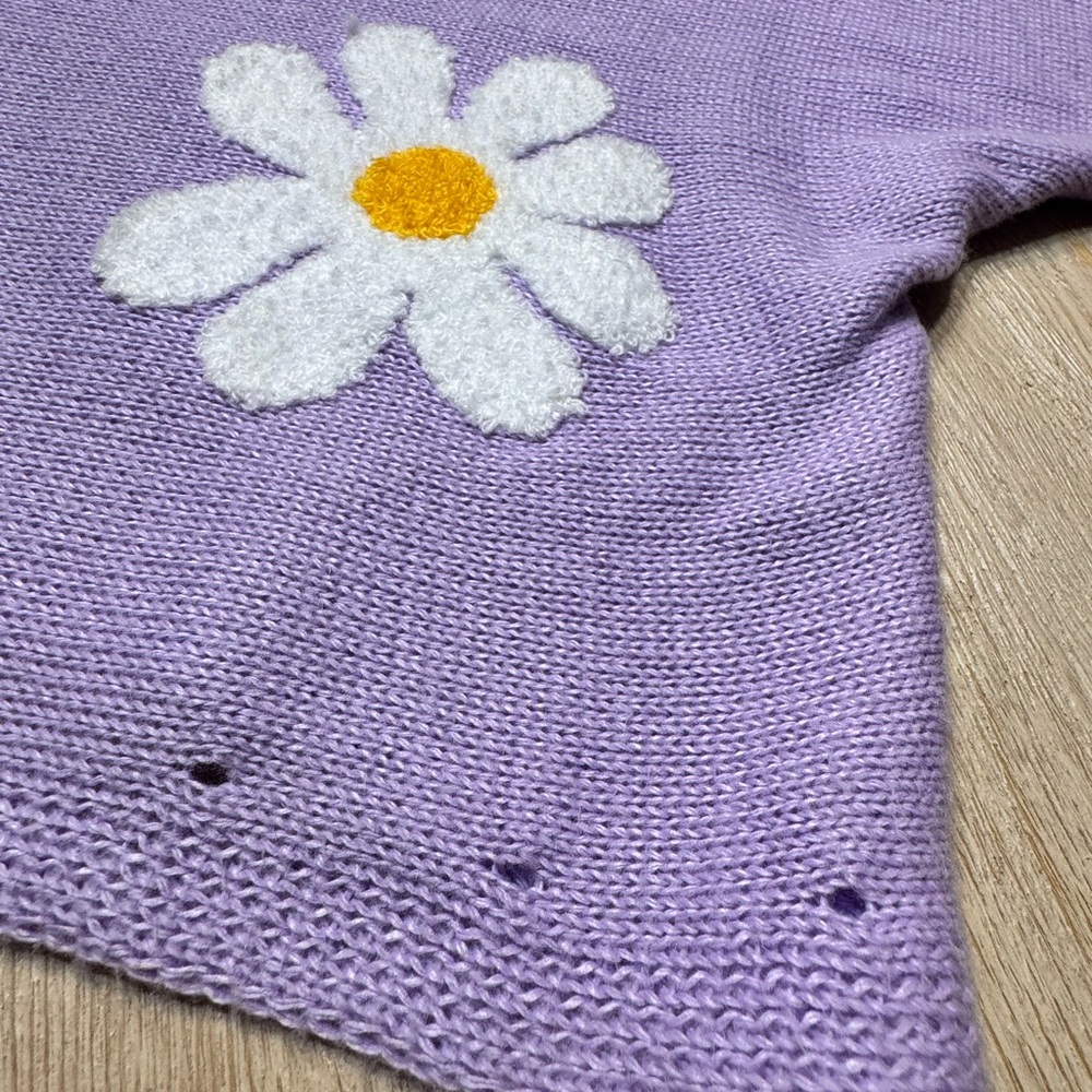 BiBi Lavender Daisy Sweater M Dolman Sleeve Cottagecore Floral Knit - Picture 6 of 9